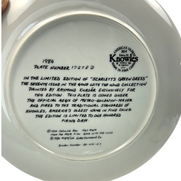 Gone With The Wind "Scarlett's Green Dress" Plate Vintage 1984  8.5" by Knowles - Picture 5 of 7